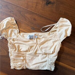 Princess Polly Ivory Ruched Puff Sleeve Crop Top